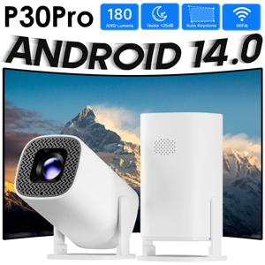 P30PRO 1080p*720p 화면 미러링 스마트 프로젝터 4K 안드로이드 14 WiFi6 스마트 홈시어터 야외 휴대용 프로젝터 지원