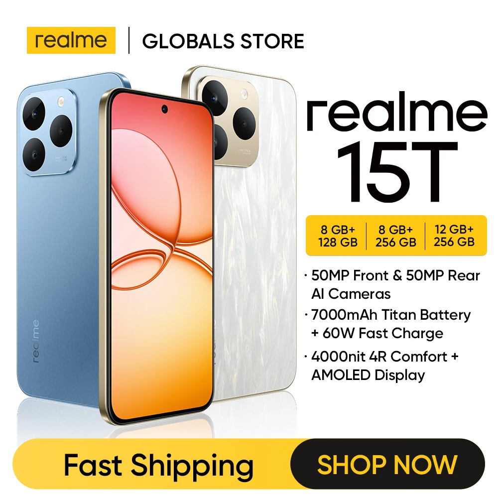리얼미 15T 5G 스마트폰 NFC 디멘시티 6400 맥스 칩셋 듀얼 50MP 카메라 6.57인치 120Hz AMOLED 디스플레이 7000mAh 배터리 60W 충전