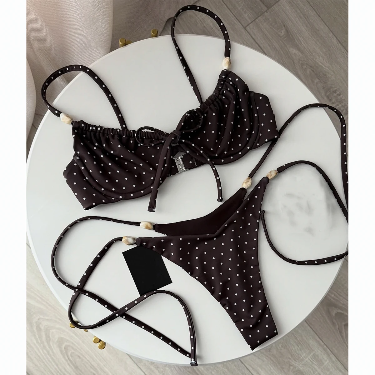 푸쉬업 비키니 2026 섹시 여성 수영복 비키니 세트 비즈 비키니 수영복 도트 무늬 수영복 비치웨어