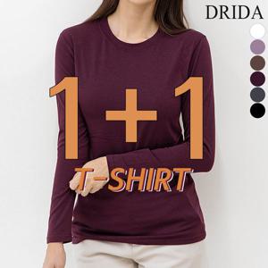 [하프클럽]  1+1 여자 겨울 슬림 기모 라운드 긴팔 면 스판 이너 흰 티셔츠 40-50대 미시 중년 여성