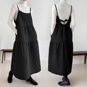 [하프클럽] 겨울 누빔 뷔스티에 패딩 롱 원피스 여성 빅사이즈