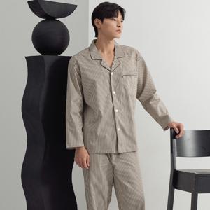카키ST 긴팔 순면 남성 빅사이즈 잠옷 세트