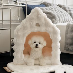 몽글몽글 밍크 라떼 눈내리는 펫하우스 강아지 고양이 집 (+방수 방석포함)