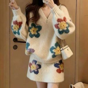 플라워니트투피스 겨울투피스 러블리룩 베올랑니트투