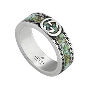 (케이스+쇼핑백포함)(공식매장AS가능)선물포장  G 와이드 링 에나멜 그린 실버 반지 645573