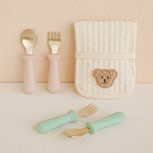 [롯데백화점](하트꼼수저집 증_정) 유기 어린이 미니통통 스푼포크 세트 유아식기