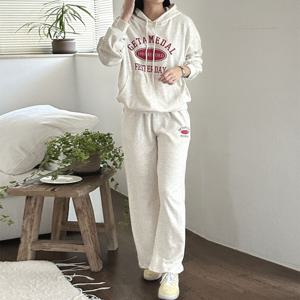 문에이블 여자 여성 기모 겨울 운동복 후드 맨투맨 밴딩 와이드 팬츠 트레이닝 세트