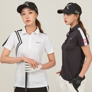 [하프클럽/럽인골프]엑스마크 여성용 반팔티 삼각두줄 카라 냉감티 펀칭 소매라인 여성골프웨어