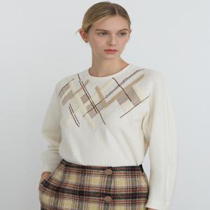 닥스 여성 [[24FW]] DLTS4D103CR [울] 크림 에스닉 체크 긴소매 티셔츠