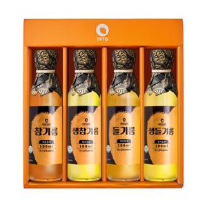 50년전통 대현상회 저온압착 국산 참기름 들기름 생들기름 생참기름 180ml 4병 선물세트 (선물케이스포장)