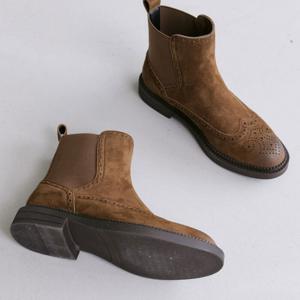 [브리치]  / 천연소가죽 사이드 밴딩 로우굽 앵글부츠 워커