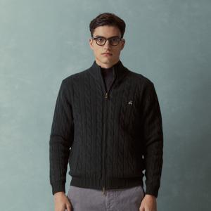 윈드프루프 울 케이블 집업 스웨터 (다크그린) (BBWCMBF406)