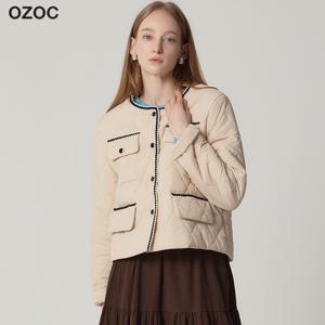 (OZOC)] 트위드 디테일 다이아몬드 퀄팅 패딩 (택가격: 142000원)