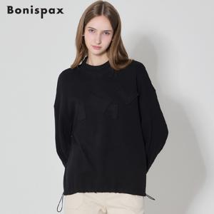 골지패턴패치 속기모 밑단스트링 맨투맨 티셔츠