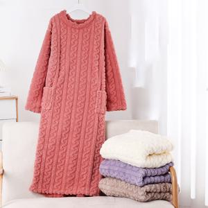 모찌엘 여성 겨울 코랄플리스 롱 가운 원피스 수면 잠옷 파자마