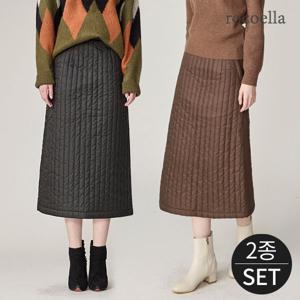 로웰 A라인 슬림핏 패딩 롱스커트 2종세트