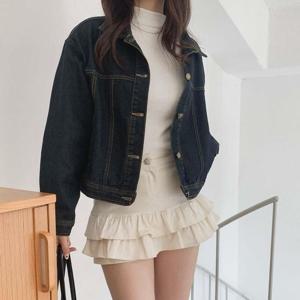[브리치] 옷자락 / 여성 캐주얼 코튼 스티치 세미크롭 데님 자켓