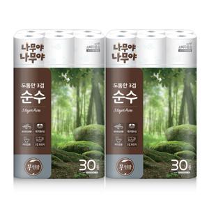 나무야나무야 도톰한3겹 순수 화장지 27m x 30롤 x 2팩