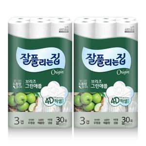 그린애플 상큼사과향 3겹 화장지 25m x 30롤 x 2팩