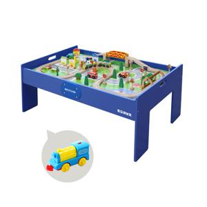 원목기차80pcs+플레이테이블 블루+전동기차