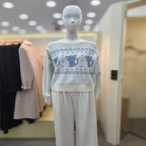 고양이 자카드 니트 티셔츠 PR1KL182_DJ