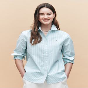 헤지스 여성 HSSH5AC14E2 [면]그린 스트라이프 옥스포드 긴소매 셔츠