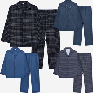 남자긴팔잠옷세트 겨울파자마세트 선염 기모 순면 체크 카라 아빠잠옷 선물