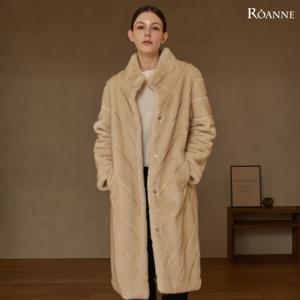 [최초가 229,000원]페이크 퍼 쉐브론 시어링 롱코트