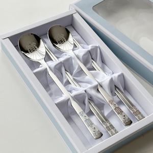 SMF 장수거북 청 홍 레이저 부부 수저세트 4P (실버)