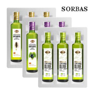 (스티로폼포장) 유기농올리브오일3병 포도씨유3병 해바라기유3병