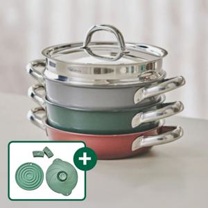 디엣지 클리어 컬러 인덕션 통3중 스텐 냄비 (실리콘 손잡이 냄비받침 뚜껑 포함)