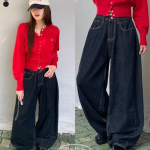 [브리치]  / 리인 하이웨스트 옆 핀턱 와이드 생지 데님 팬츠