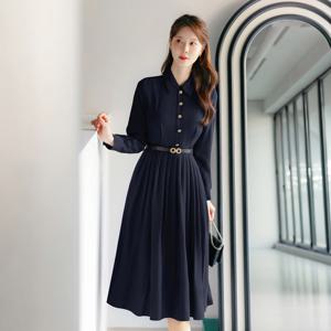 (~XXL까지) 디사 카라 플리츠 플레어 벨트 원피스 봄 가을 하객룩 오피스룩 모임룩 격식룩 빅사이즈