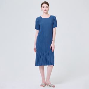 [최초가 138000원] 솔리드 반팔 플리츠 롱 원피스_YI04WRPOP42