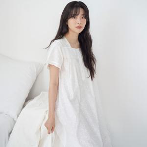 화이트퓨어 반팔 순면 여성 빅사이즈 원피스 잠옷