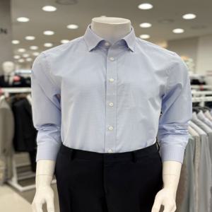 남자 4계절 면 혼방 블루 잔체크 긴팔 정장 와이셔츠 캐주얼 셔츠_JK