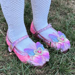 페이 레인보우 나비리본  LED 여아 구두