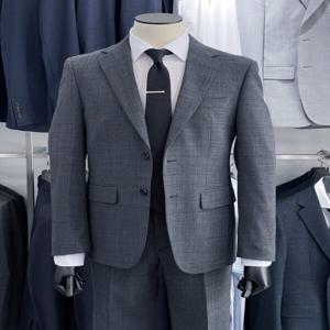 남성 봄여름 그레이 체크 기본핏 스트레치 남자정장 데일리 면접 예복_1