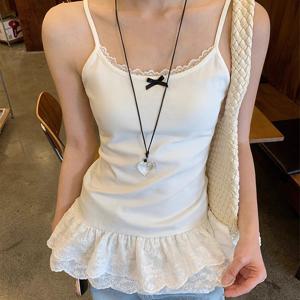 프릴 여성민소매티 레이스나시 여름 캡내장 레이어드 끈나시