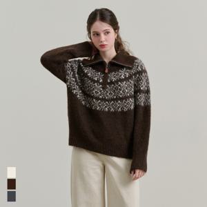 [브리치] 더 소재 / 여성 겨울 노르딕 헤어리 반집업 니트 (SJK25073)