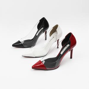 신난다슈 여성 구두 펌프스 힐 9cm 여자 스틸레토 하이힐 투명 유광 SS25252