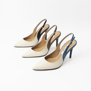 신난다슈 여성 구두 슬링백힐 9cm 스틸레토 하이힐 펌프스 투톤 소가죽SS26241