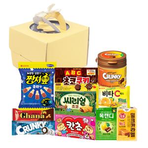 발렌타인 케이크 박스 선물세트 10종(칸쵸,씨리얼,abc초코쿠키,크런키볼 등)
