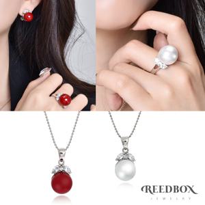 [선물포장] 혼주주얼리 세트 한복반지 잎새진주 산호 귀걸이 귀찌 반지 목걸이