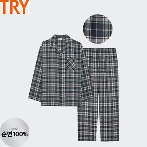 남자 긴팔잠옷 봄 가을 간절기 면 잠옷 상하 세트 카라 체크 주자직