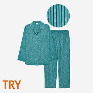 여성 봄 가을 긴팔 잠옷 상하 세트 순면 나염 카라 주자직 엄마 선물