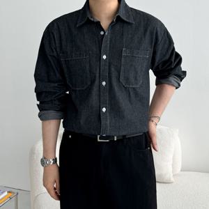 [1+1/단독] 연청/흑청 데님 루즈핏 투포켓 셔츠 청남방 2컬러