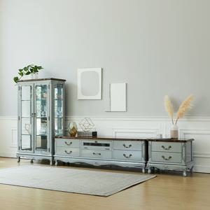 클레식 빈티지 엔틱 빈티지엔틱 미엘 그레이 양문유리장식장 거실장세트