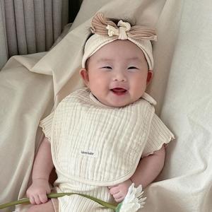 리뗀클로르 똑딱이 아기턱받이 아이보리 거즈빕 테리빕 아기침받이