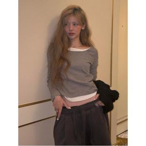 배색 레이어드 긴소매 티셔츠  그레이 (356241CM23)